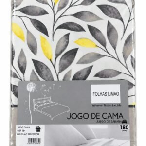 JOGO CAMA ESTAMPADO FOLHAS LIMAO 180X200CM