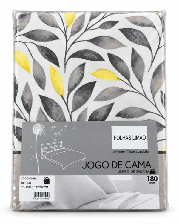 JOGO CAMA ESTAMPADO FOLHAS LIMAO 180X200CM