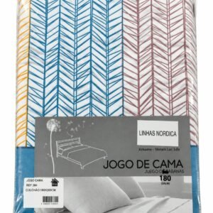 JOGO CAMA ESTAMPADO LINHAS NORDICO 180X200CM