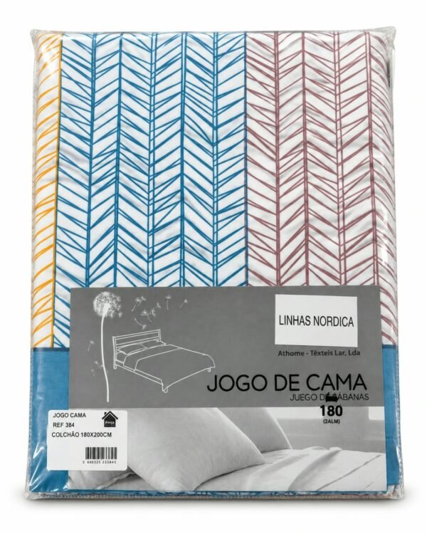 JOGO CAMA ESTAMPADO LINHAS NORDICO 180X200CM