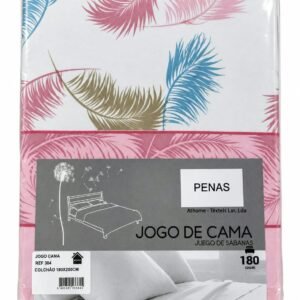 JOGO CAMA ESTAMPADO PENAS 180X200CM