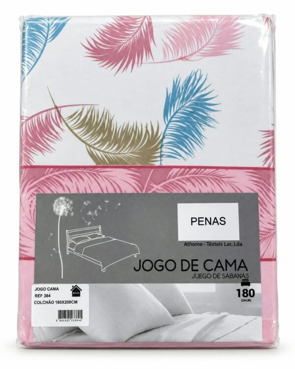 JOGO CAMA ESTAMPADO PENAS 180X200CM